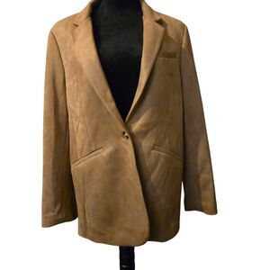 Z Supply Large Blazer Suede Camel With Notched Lapels And Relaxed Fit Preppy